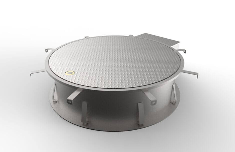 HUBER Manhole Cover SD7.R, installed flush with the surface for pedestrian and/or vehicle traffic, attack-proof, security tested, round type HUBER Manhole Cover SD7.R, installed flush with the surface for pedestrian and/or vehicle traffic, attack-proof, security tested, round type