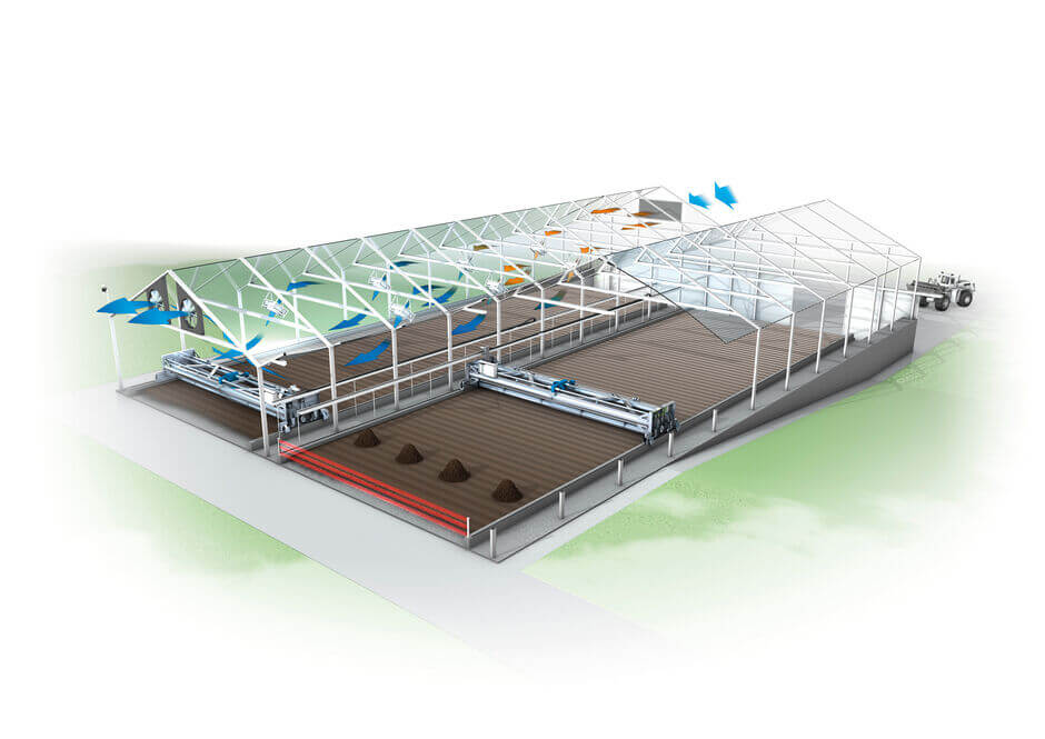 Design sketch of a HUBER SRT solar sewage sludge drying system Design sketch of a HUBER SRT solar sewage sludge drying system