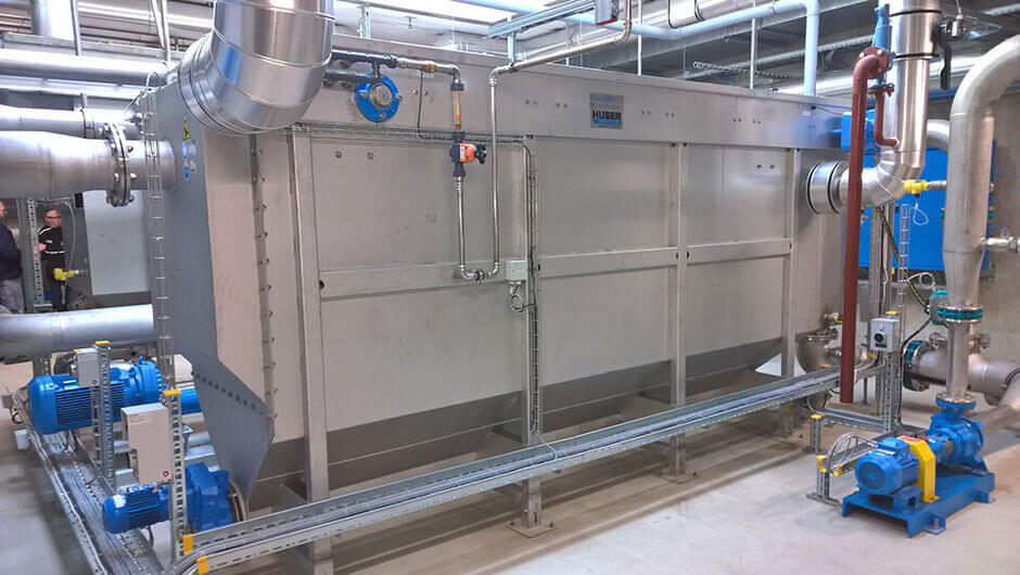 HUBER Wastewater Heat Exchanger RoWin integrated into the building's boiler room.