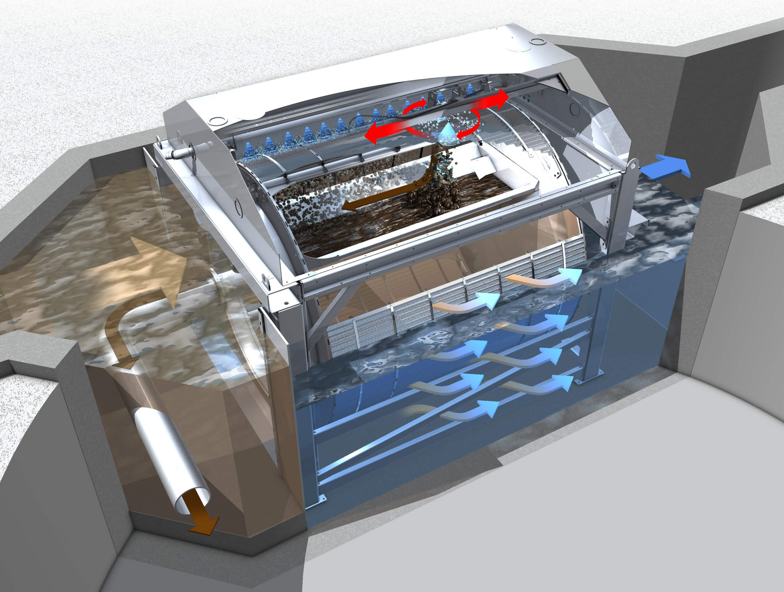 The primary clarifier is replaced by a HUBER Drum Screen LIQUID micro screen img-application-replace-primary-settlement-liquid