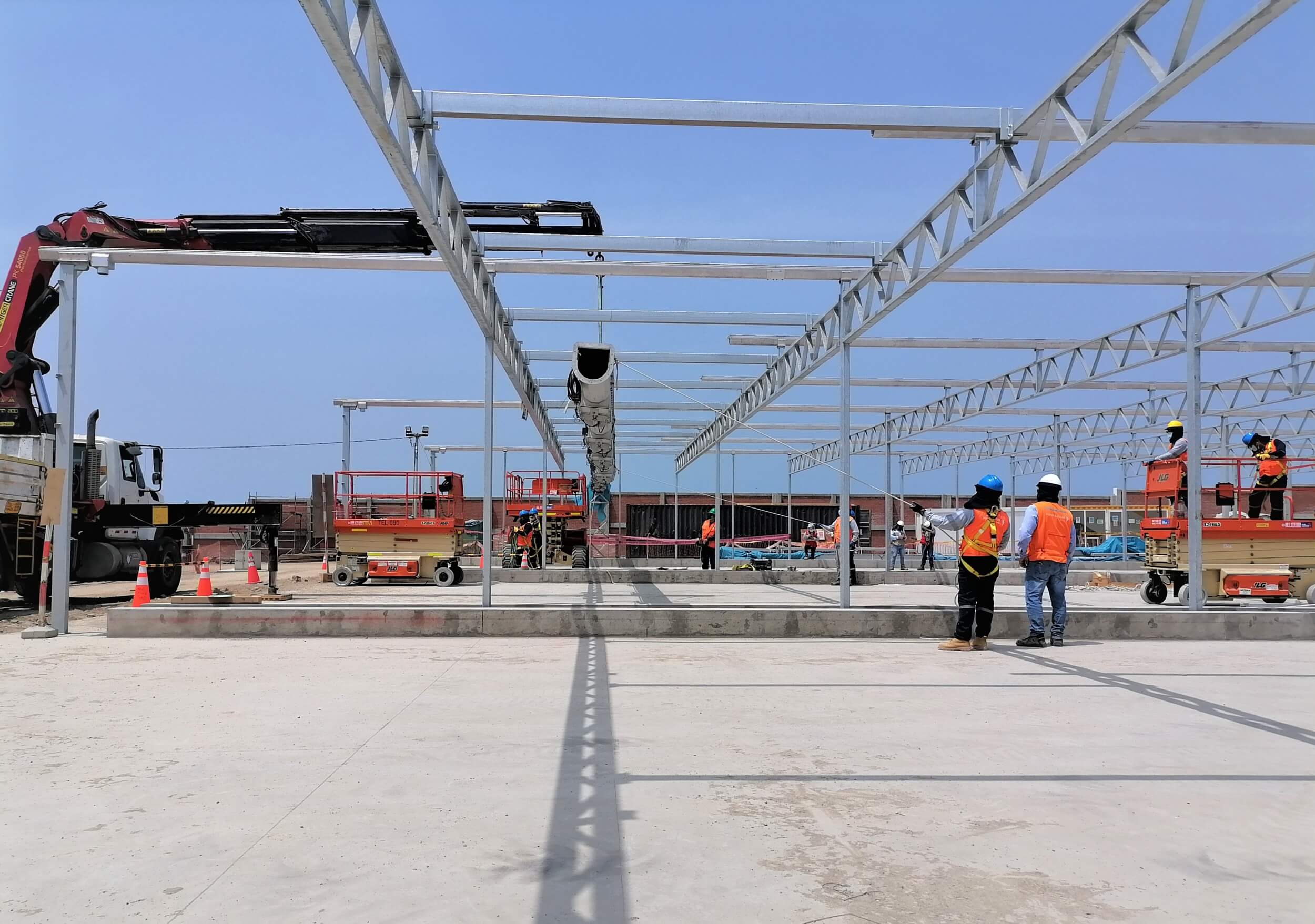 Construction site with the greenhouses for the solar sludge drying Construction site with the greenhouses for the solar sludge drying