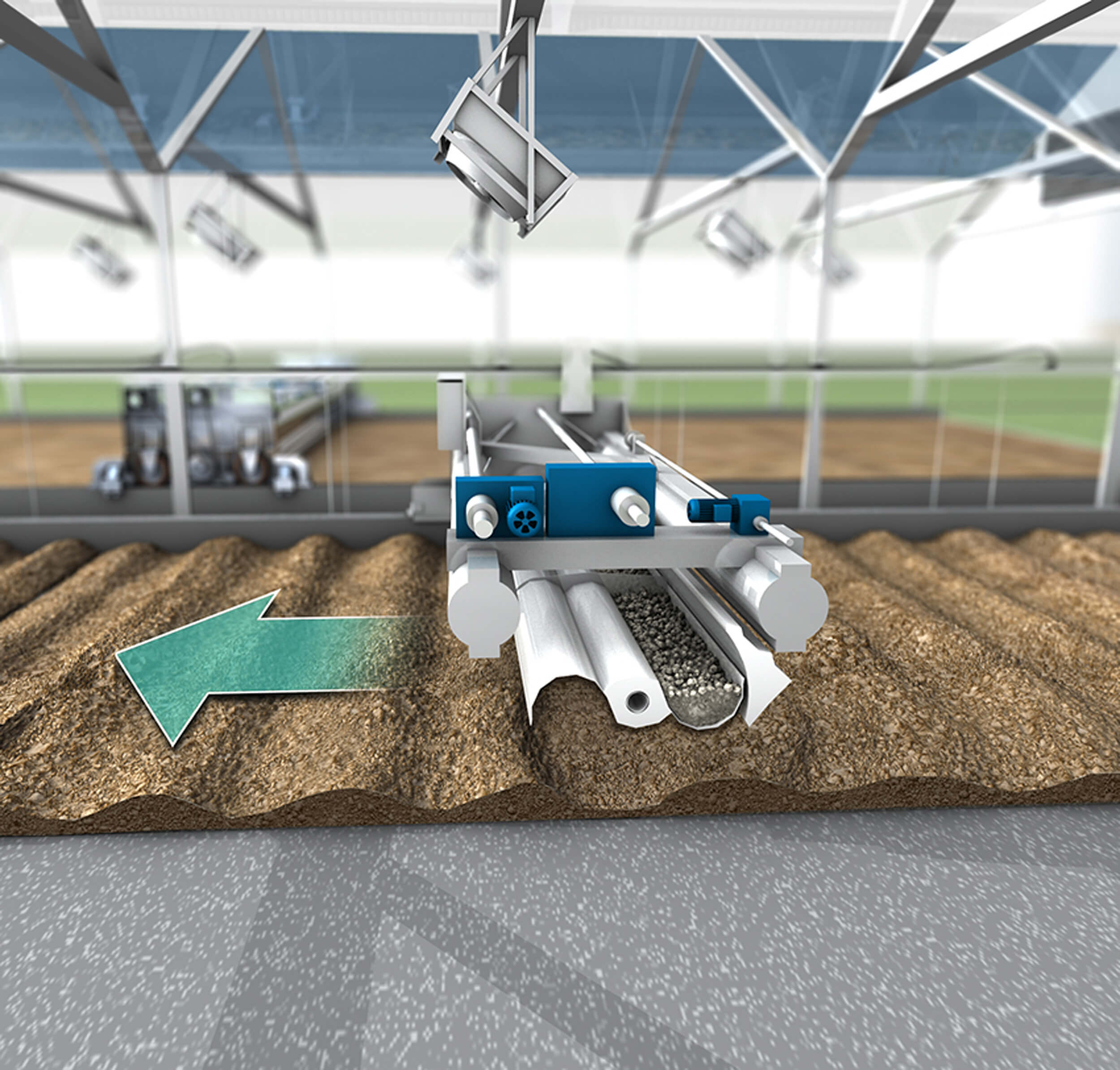 Design sketch: With its shovel positioned horizontally, the machine can transport the sludge back Design sketch: With its shovel positioned horizontally, the machine can transport the sludge back