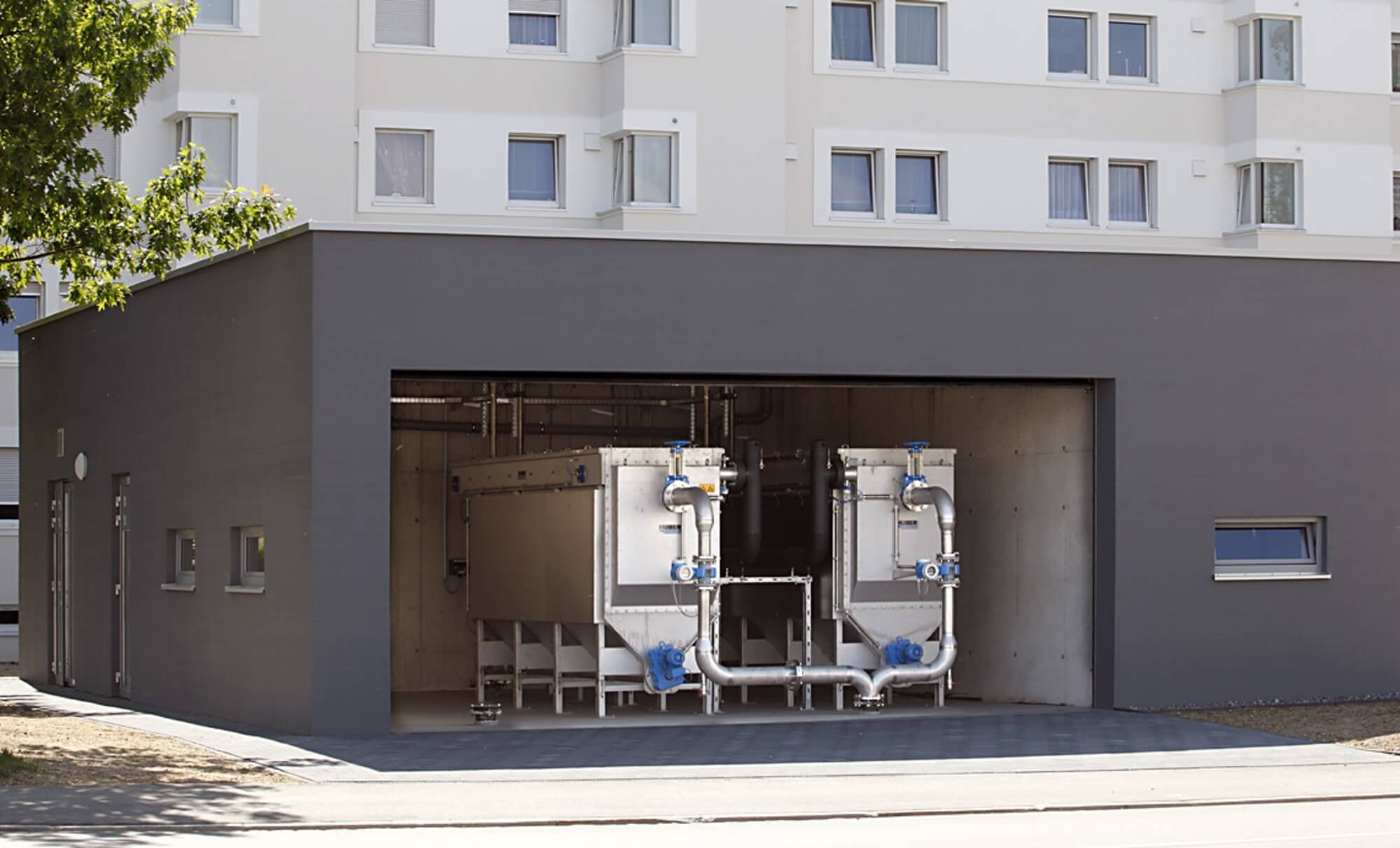 HUBER Abwasserwärmetauscher als zentrale Komponenten für die Beheizung eines Wohnkomplexes.