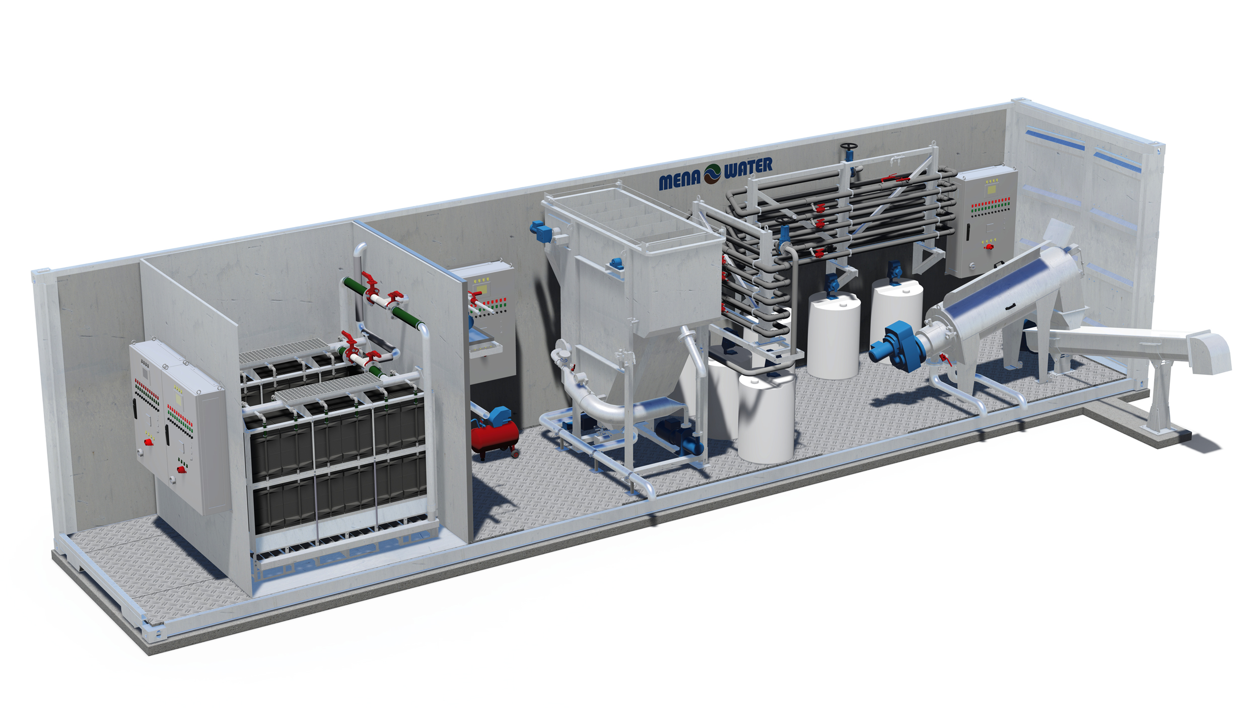 Prinzipskizze einer MENA WATER Containeranlage für MBR Prinzipskizze einer MENA WATER Containeranlage für MBR