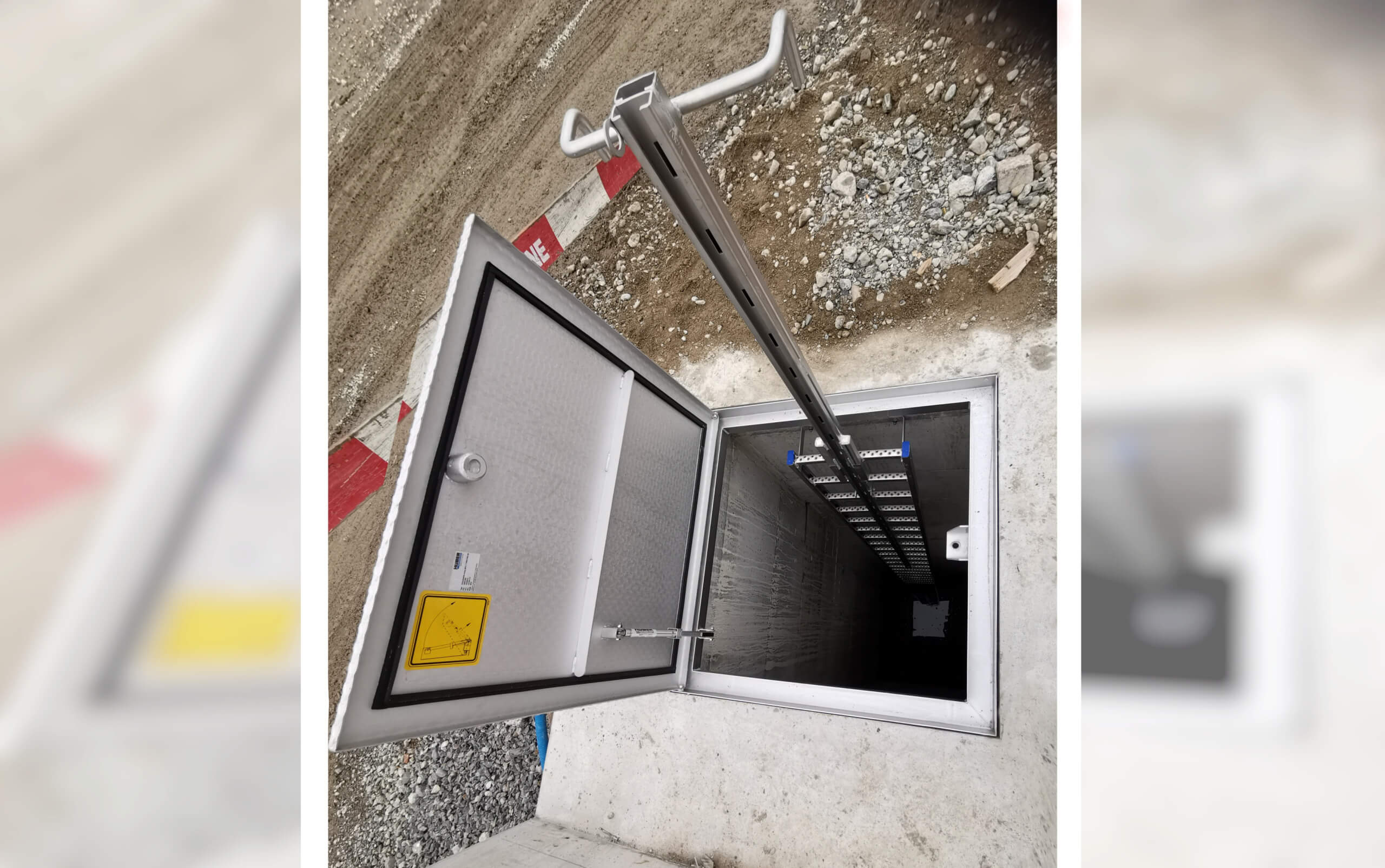 HUBER manhole cover SD11 with safety access ladder and guard rail HUBER manhole cover SD11 with safety access ladder and guard rail