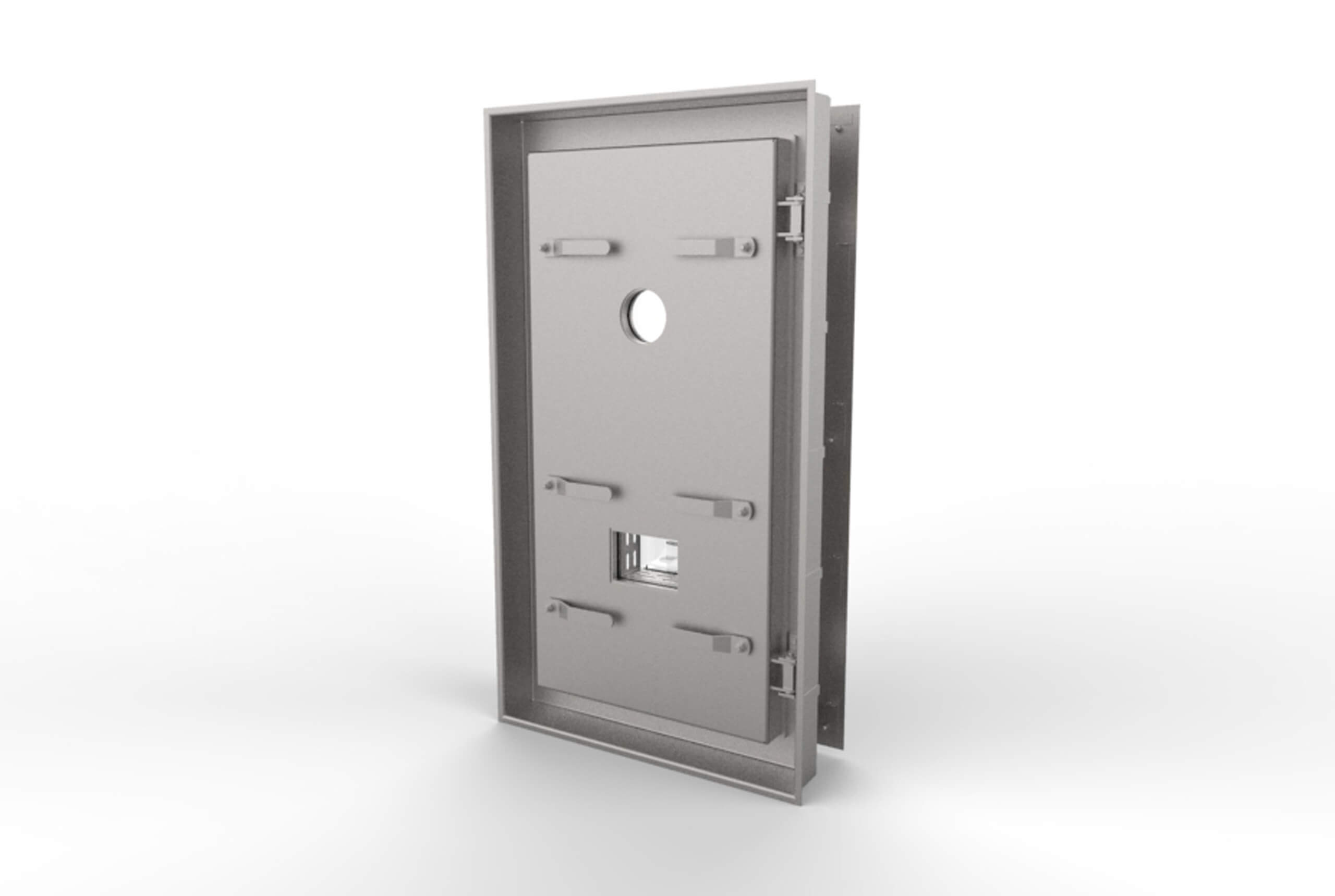 Pressure side view: HUBER pressure-tight door TT7  with inspection hatch and spotlight HUBER pressure-tight door TT7  with inspection hatch and spotlight, pressure side