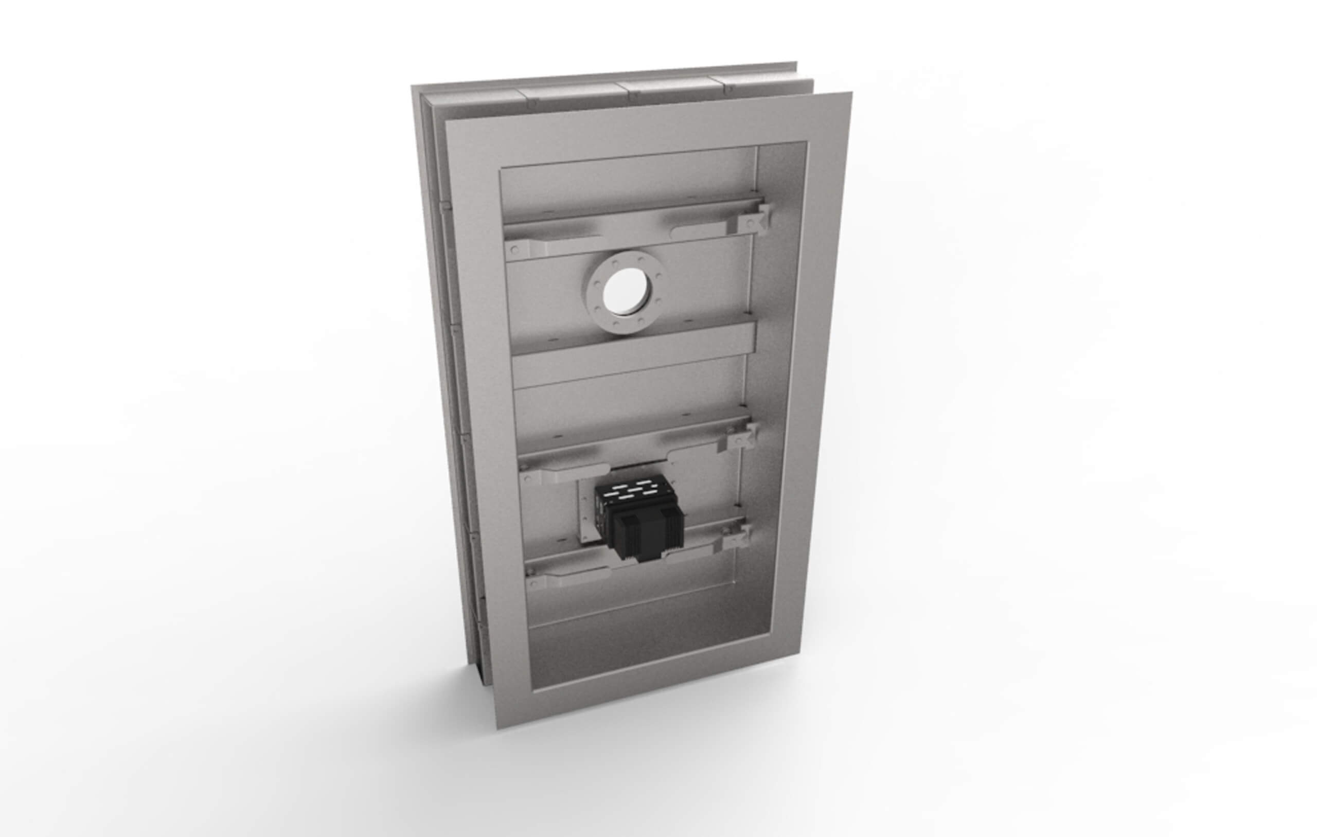 View from unpressurised side: HUBER pressure-tight door TT7  with inspection hatch and spotlight HUBER pressure-tight door TT7  with inspection hatch and spotlight, unpressurised side